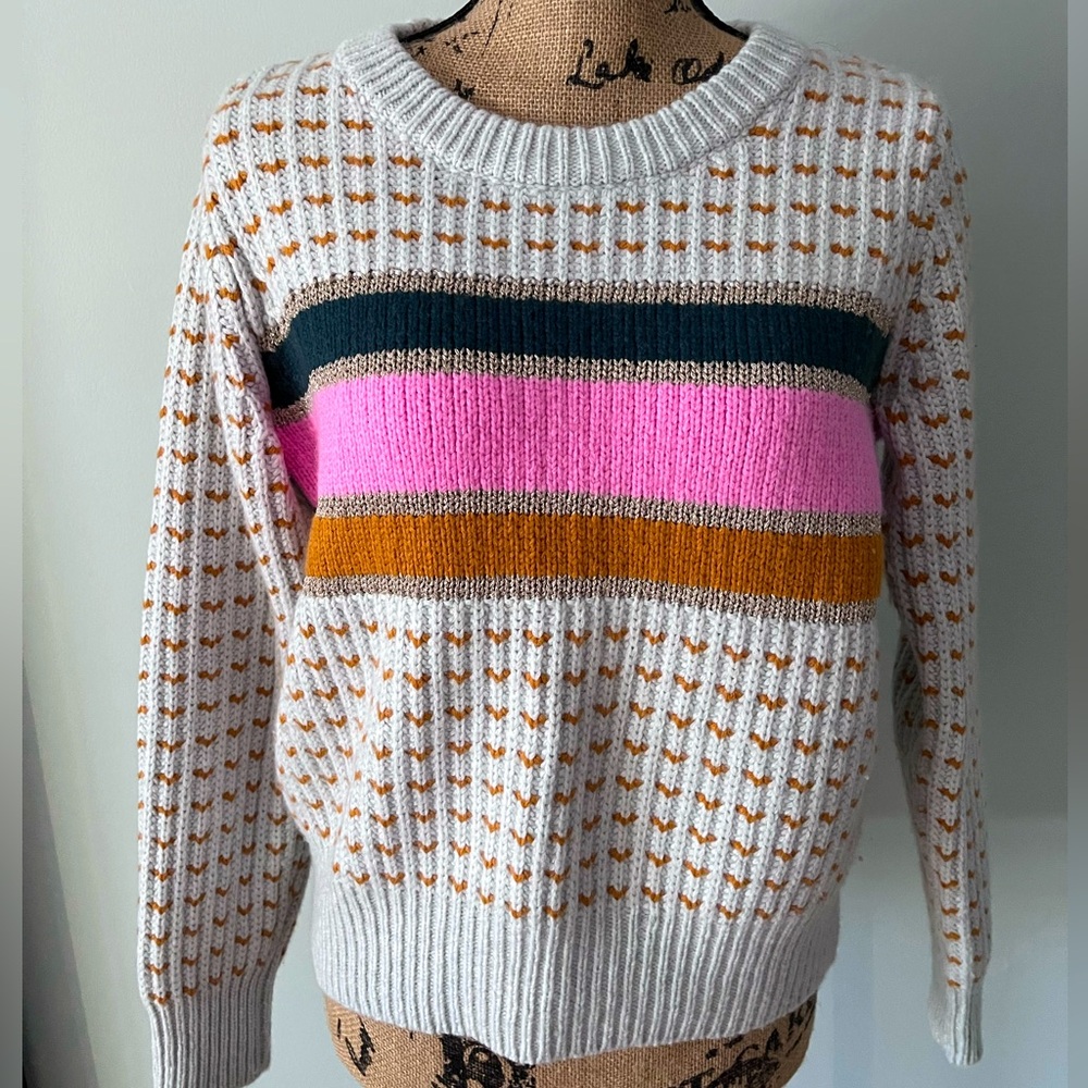 Madewell knit crewneck gray and orange sweater size small